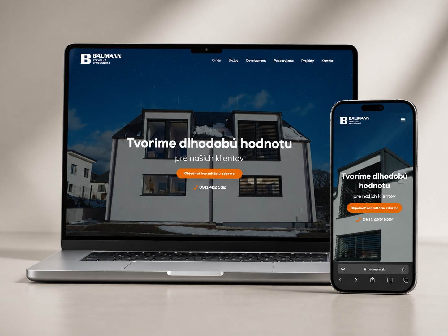 Web baumann.sk — desktop a mobilná verzia