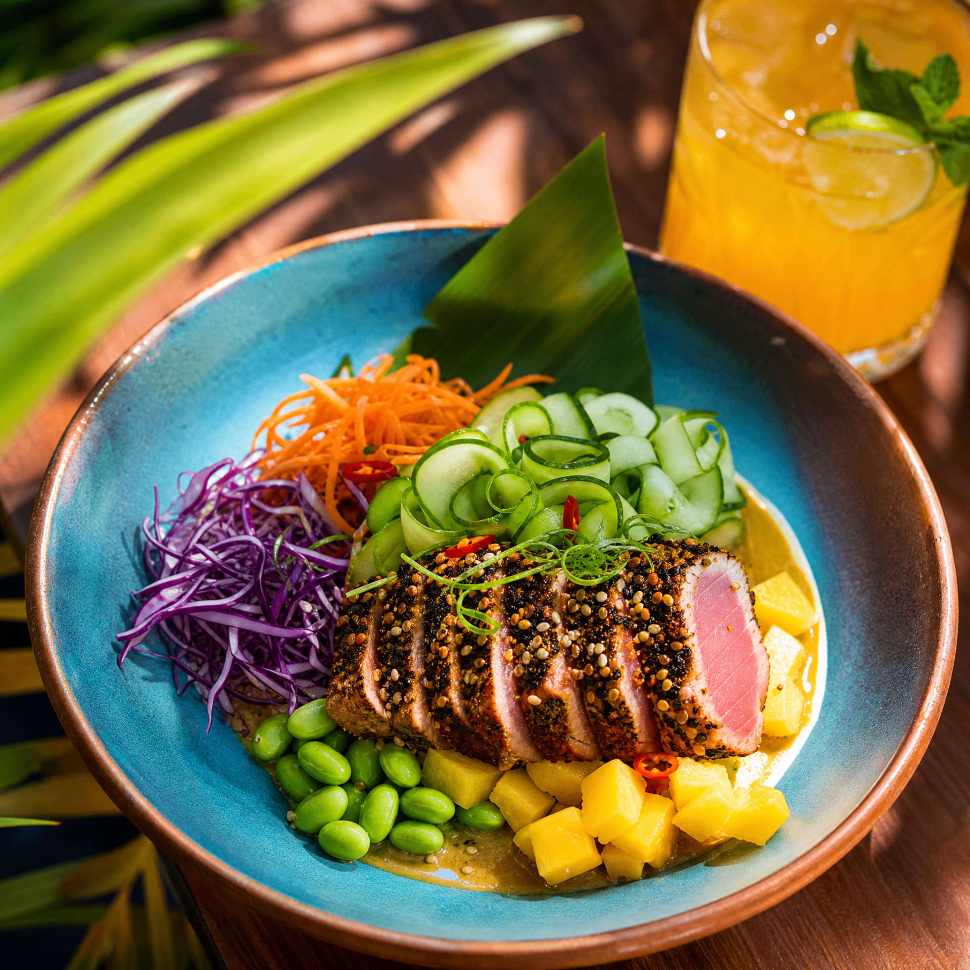 Tuniakové poke bowl s mangom, edamame a zeleninou