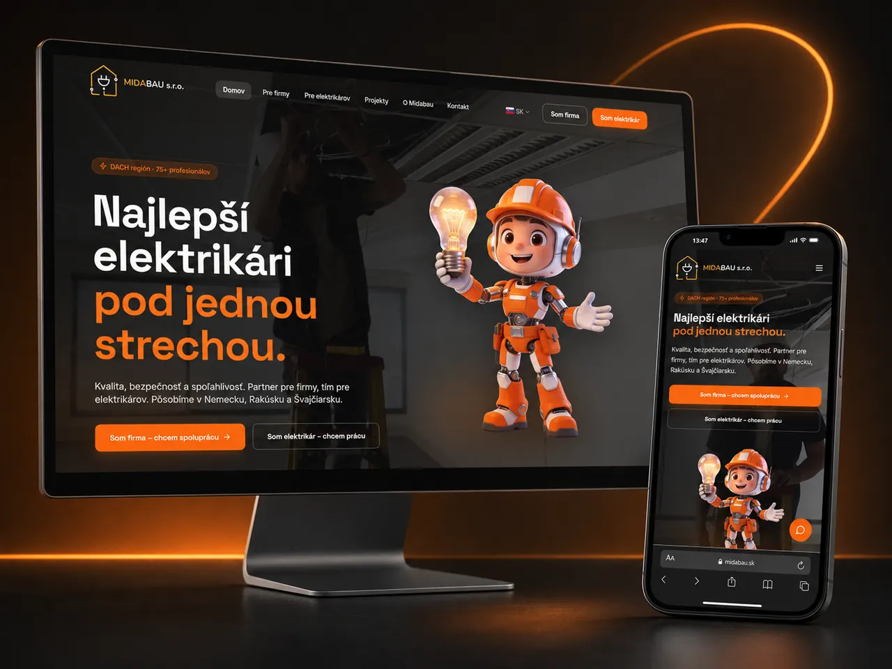 Web Midabau s.r.o. – elektroinštalácie pre DACH región