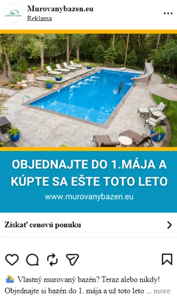 Reklama Murovanybazen.eu — Objednajte do 1. mája, kúpte sa ešte toto leto
