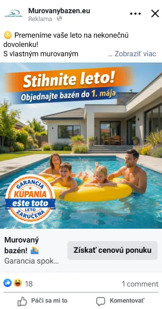 Reklama Murovanybazen.eu — Stihnite leto, garancia kúpania