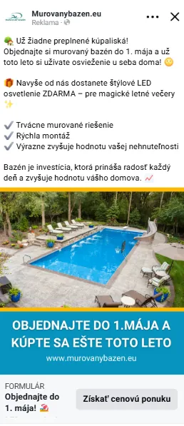 Reklama Murovanybazen.eu — LED osvetlenie ZDARMA k bazénu