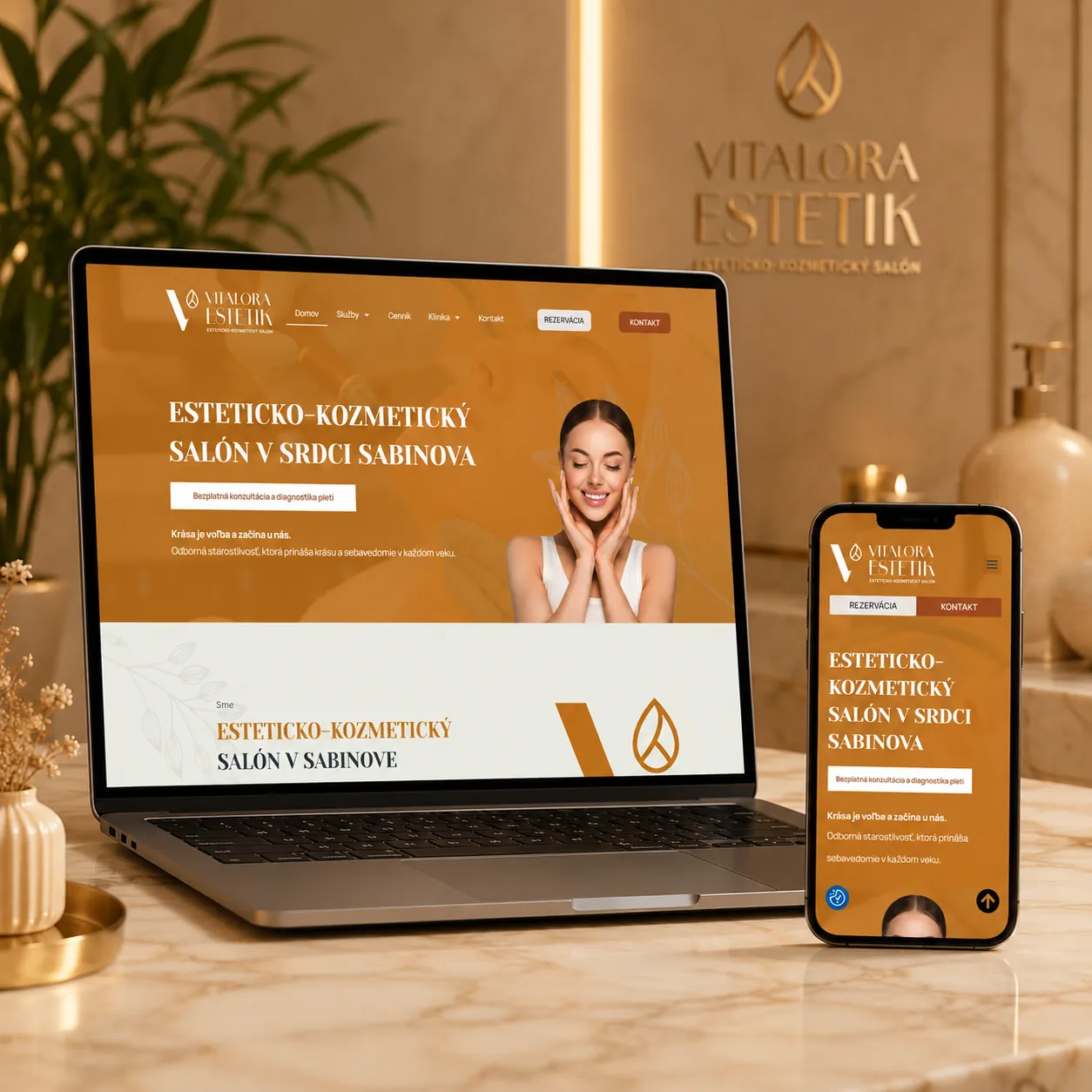 Vitalora Estetik — web a brand prezentovaný na notebooku a mobile